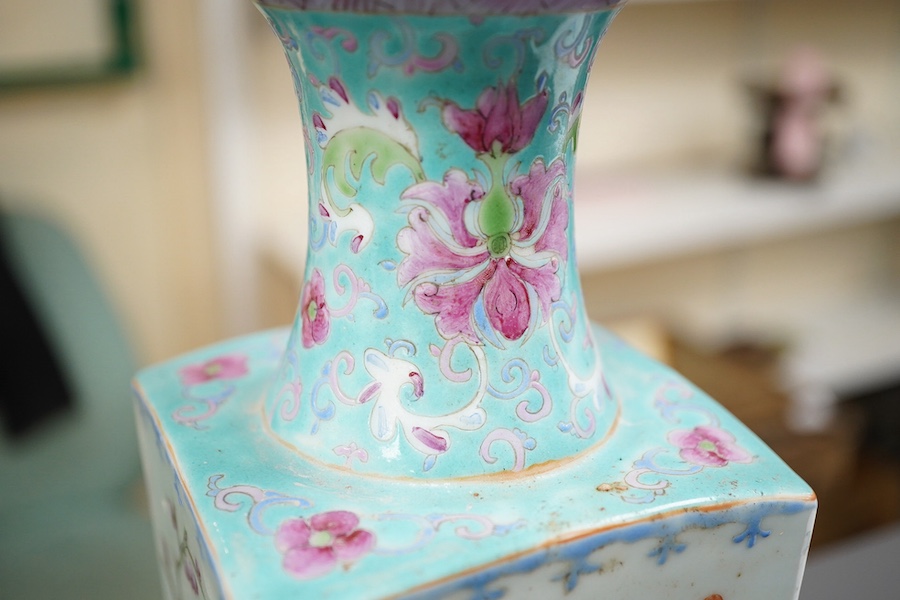 A Chinese famille rose square section vase, second half 19th century